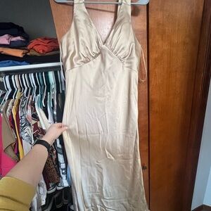 Elegant Beige Satin Dress